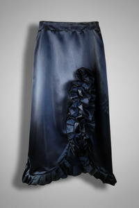 Black Satin Long Ruffle Skirt