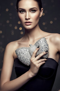 Silver Crystal Bow Clutch