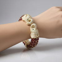 Red Double Head Elephant Cuff Bracelet