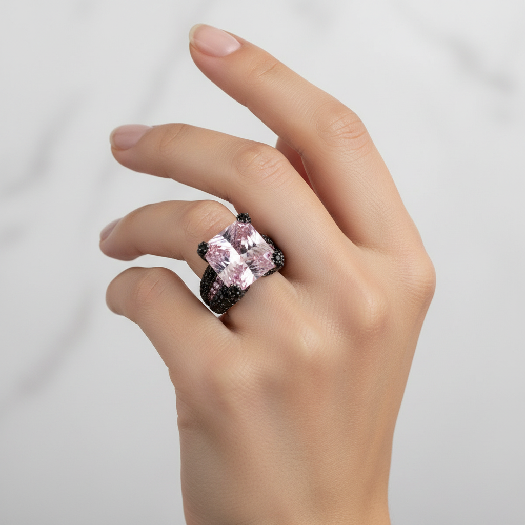 Sterling Silver Purple and Black Pave Ring