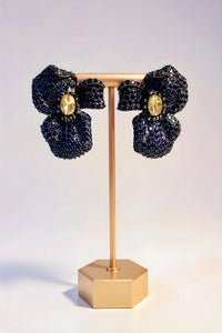 Navy and Yellow Crystal Flower  Earrings