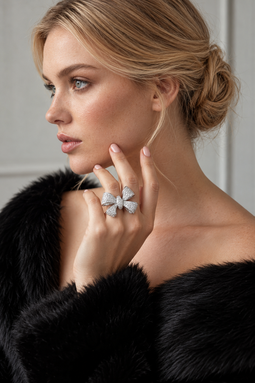Sterling Silver Pave Bow Ring