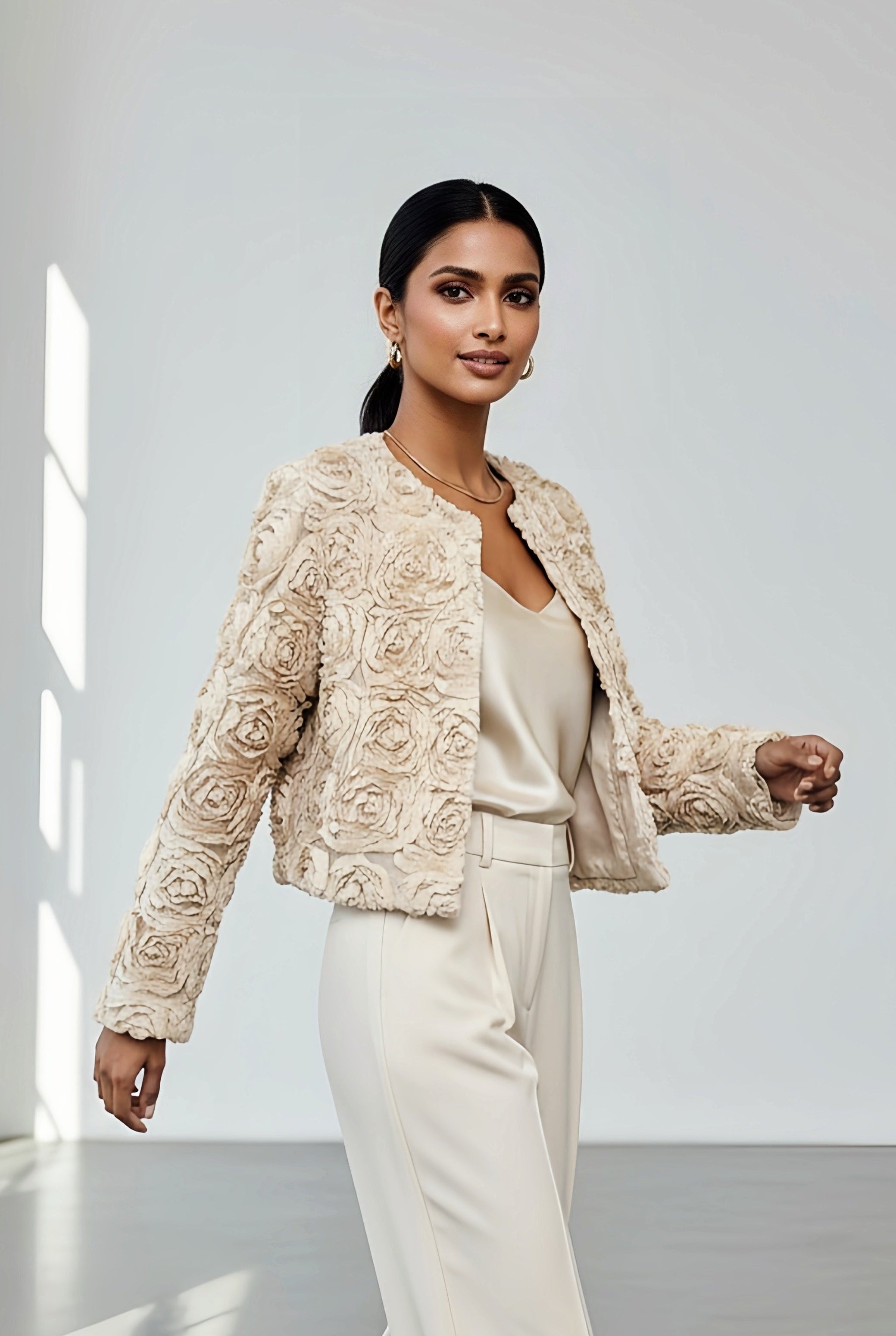 Ivory 3D Flower Jacket