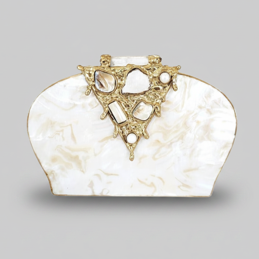 White and Gold  Mother Of Pearl Clutch