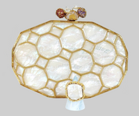 Gold and White Mother of Pearl Honeycomb Clutch and Sterling Silver Gold Embellished Pearl Ring