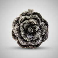 Black and Silver Flower Crystal Clutch
