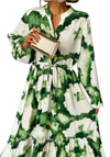 Green and White Long Sleeve Maxi Dress