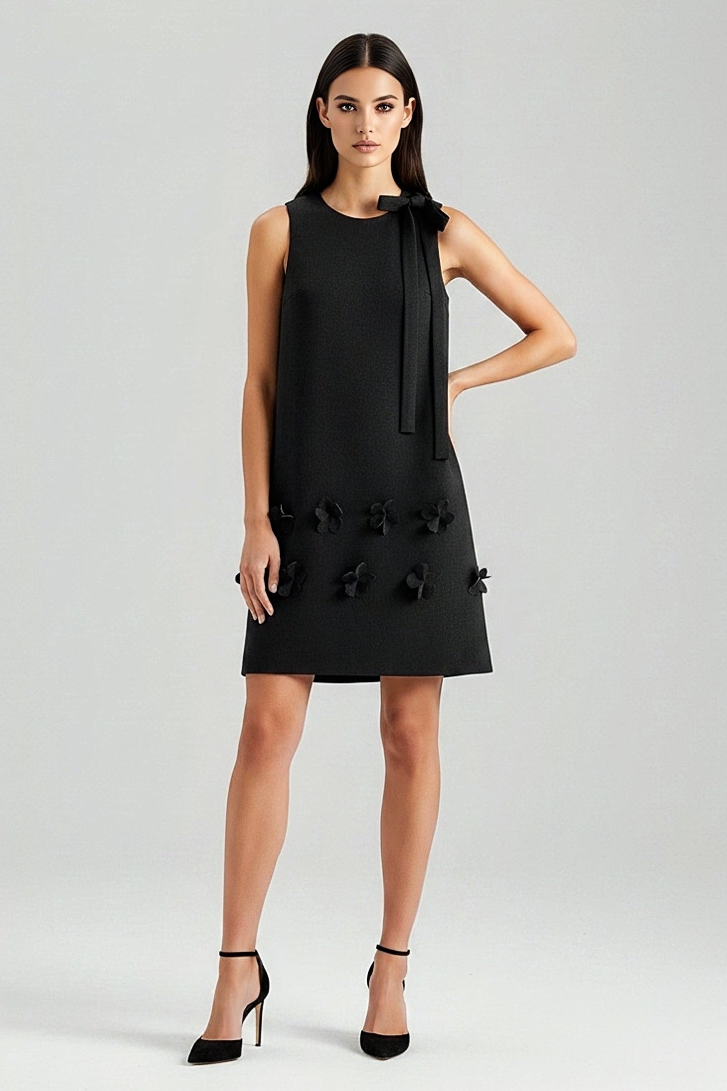 Black 3D Flower Sleeveless Mini Dress