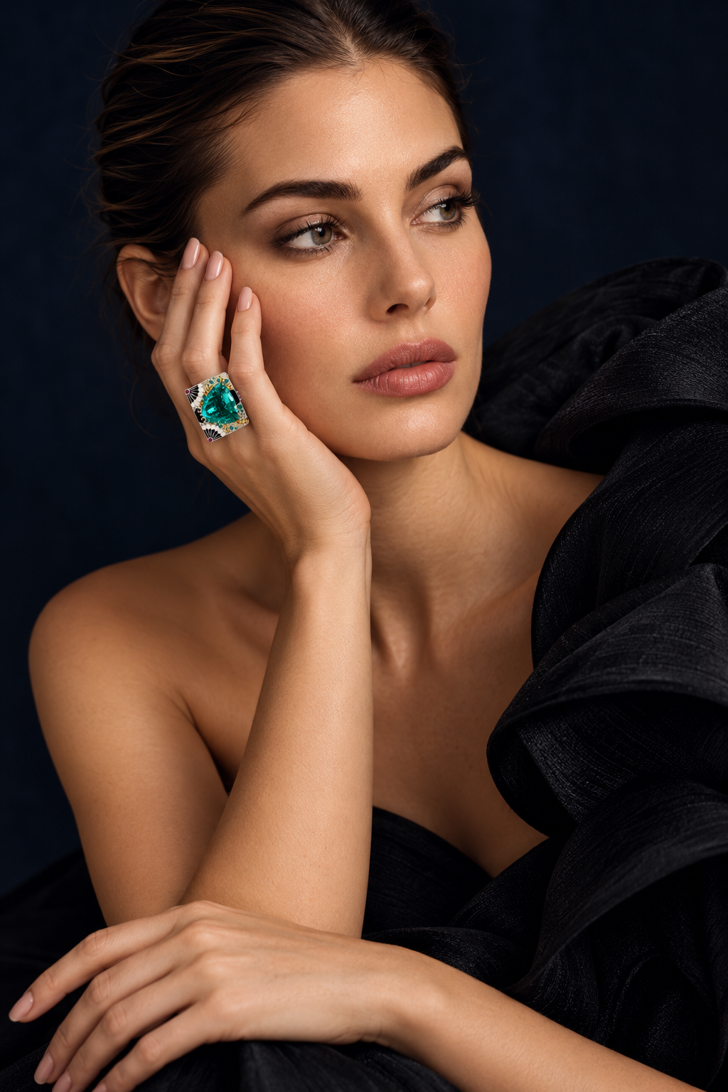 Sterling Silver Exquisitely Detailed Iced Cut Paraiba Diamond Ring