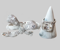 Sterling Silver Diamond Bow Bangle and Diamond Ring