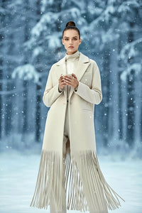Beige Long Fringe Coat