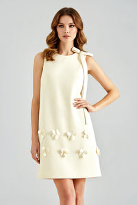 Ivory 3D Flower Sleeveless Mini Dress