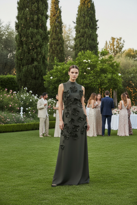 Black 3D Flower Sleeveless Maxi Dress