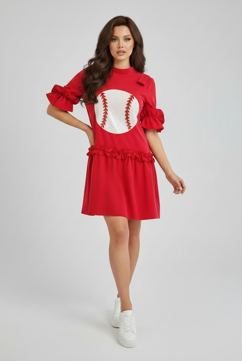 Red Sequin Baseball Dress
