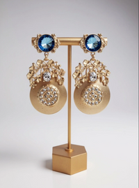 Gold and Blue Dangle Earrings