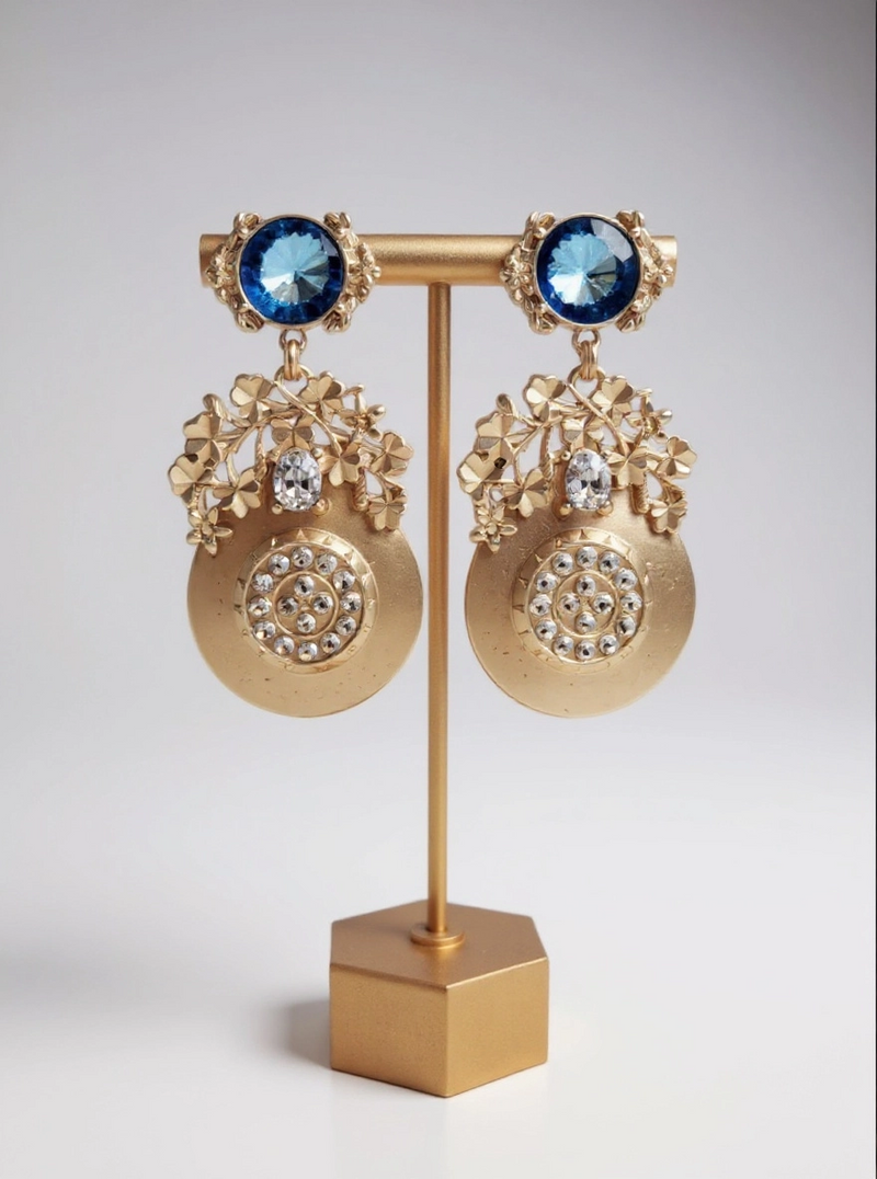 Gold and Blue Dangle Earrings