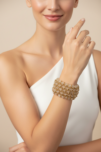 Gold and Transparent Beaded Stretch Bracelet