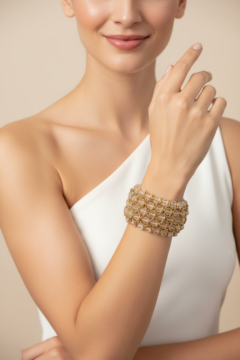 Gold and Transparent Beaded Stretch Bracelet