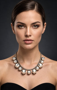 Black and White Embellished Antique Gold Ball Necklace