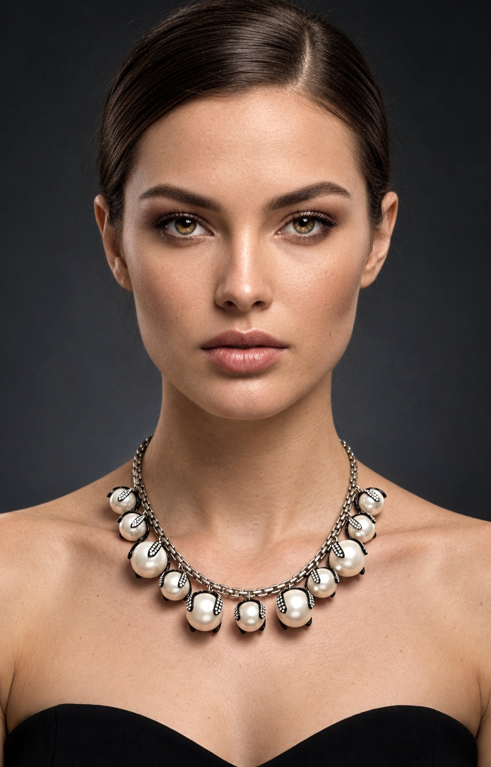 Black and White Embellished Antique Gold Ball Necklace