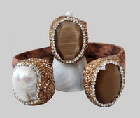 Brown Pave Stone Embellished Cuff and Ring