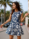 Navy and White Print Sleeveless Mini Dress