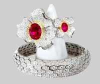 Sterling Silver Double Flower Ring and Cuff Bracelet