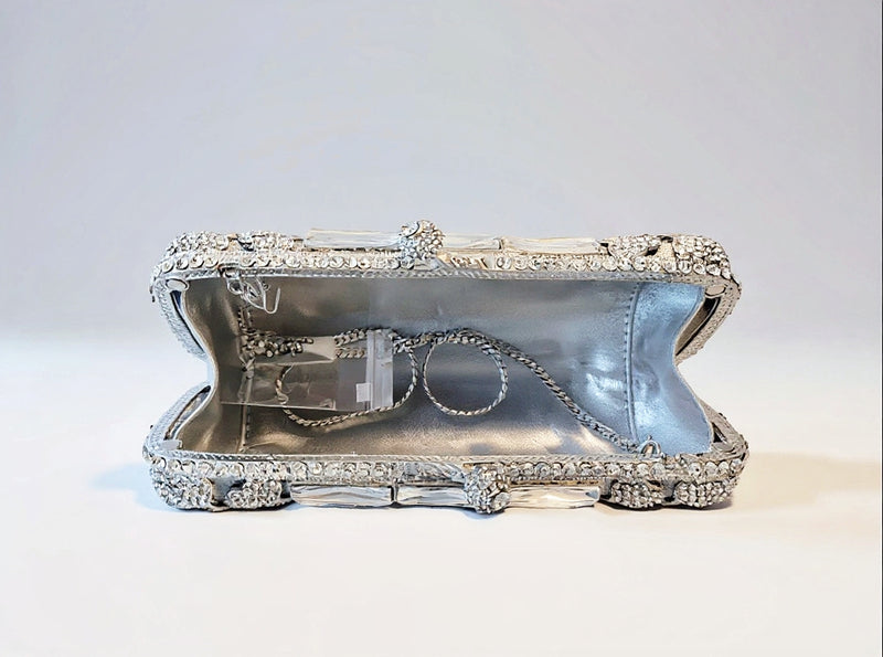 Silver Oblong Crystal Clutch