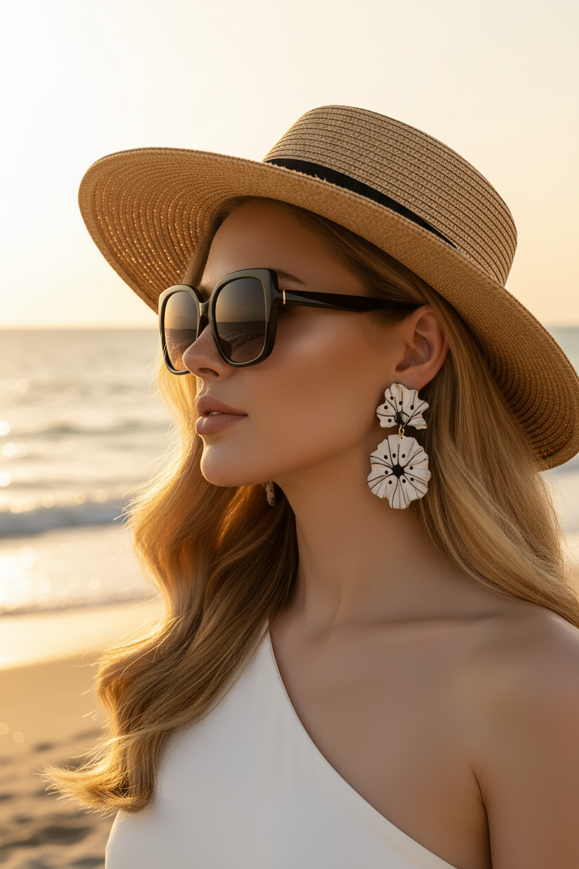 Black and White Flower Earrings