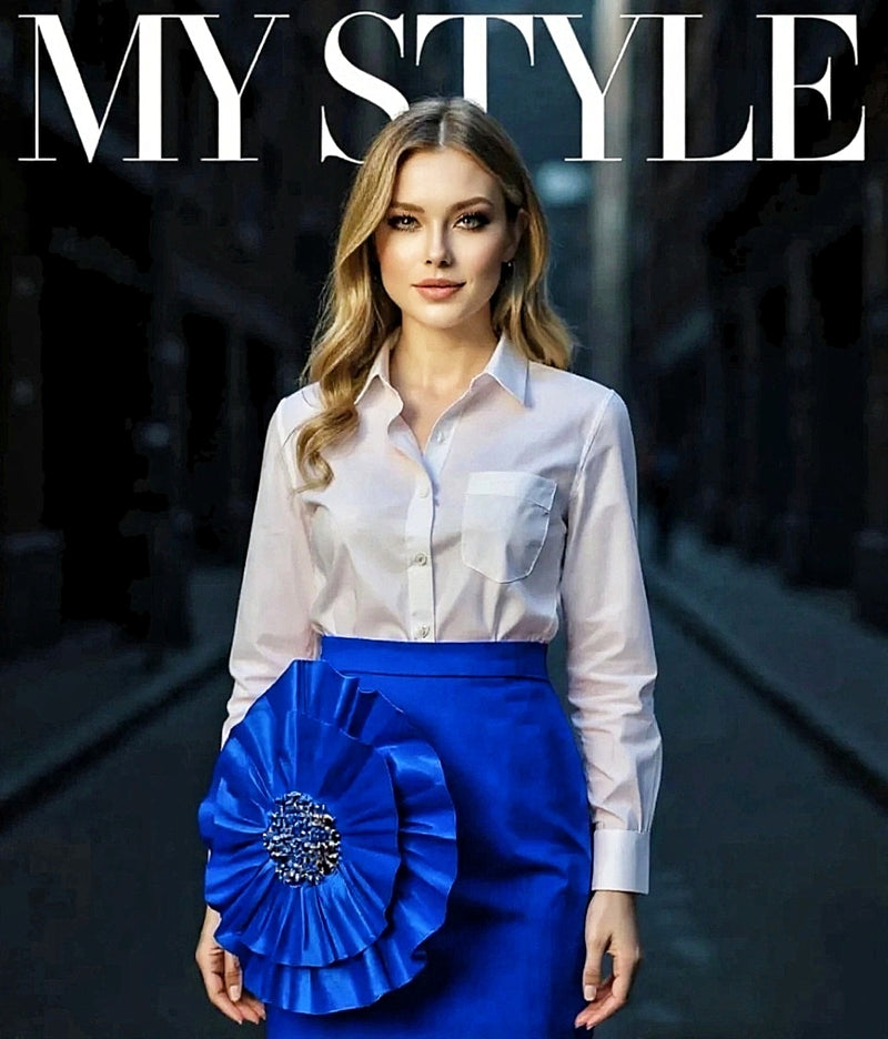 Royal Blue 3D Flower Pencil Skirt