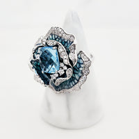 Sterling Silver Blue Blooming Flower Ring