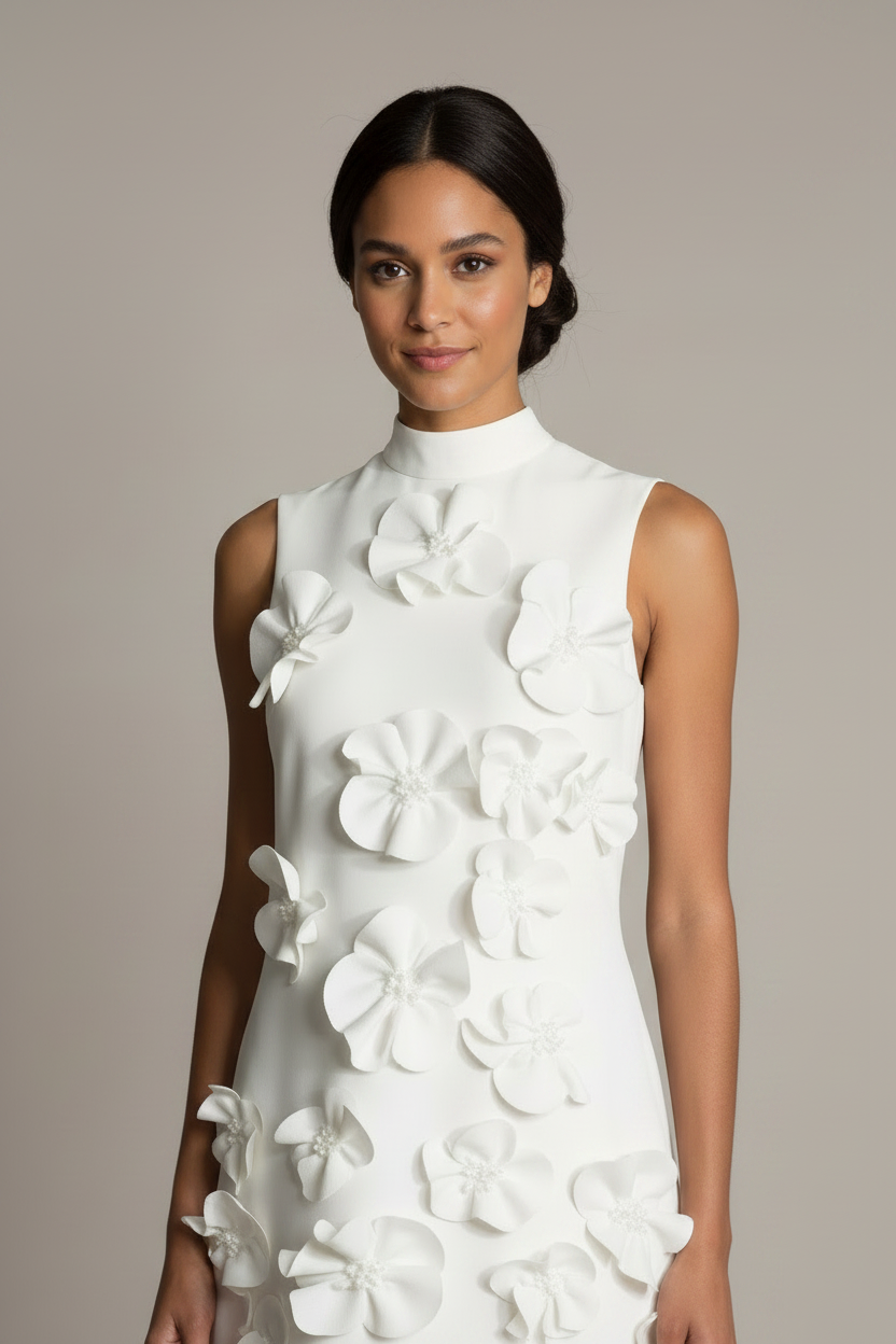 White 3D Flower Sleeveless Maxi Dress