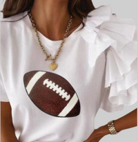 White Sequin Football Ruffle Sleeve Shirt