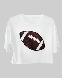 White Sequin Football Crop Top- Short Sleeve T-shirt