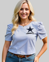 Dallas Cowboys Ruffle Sleeve Striped Blouse