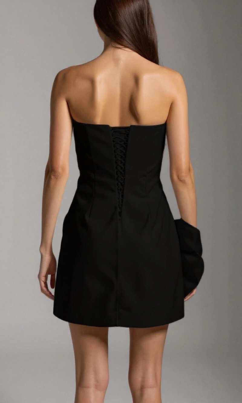 Black 3D Flower Mini Dress