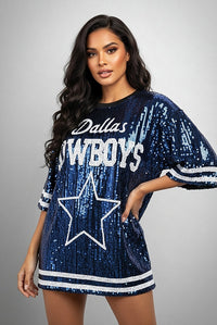 Dallas Cowboys Blue Sequin Oversized Shirt