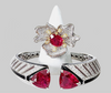 Sterling Silver Ruby Flower Ring and Cuff Bracelet