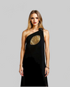 Black One Shoulder Gold Sequin Football Maxi Dress