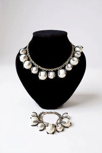 Black and White Embellished Ball Necklace and Bracelet