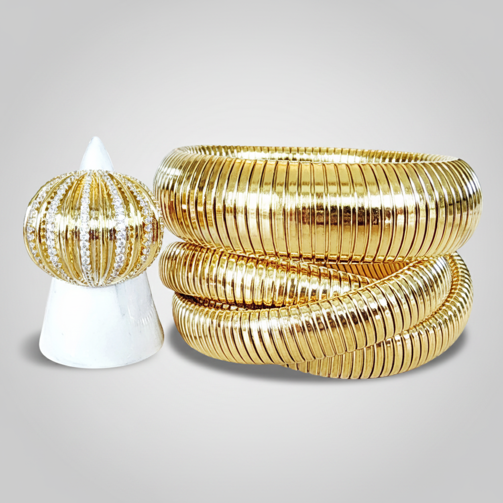 Gold Globe Ring and Bracelets