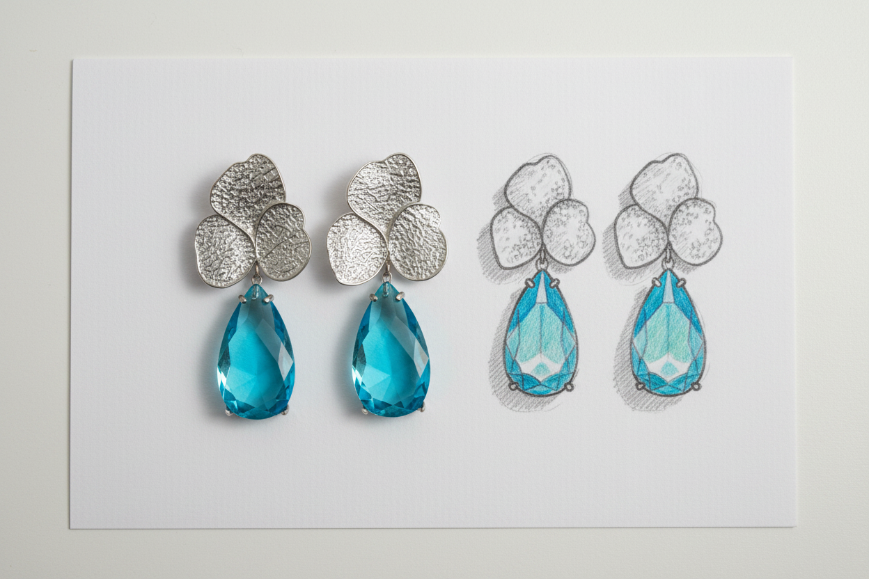 Silver and Blue 3 Leaf Clover Earrings