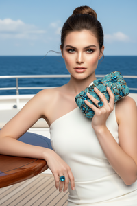 Blue Crystal Clutch Purse and Sterling Silver Ring