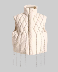 Ivory Jeweled Puffer Vest