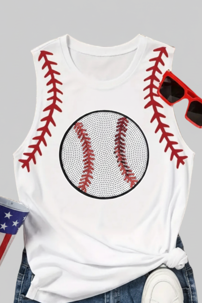 Sleeveless Sequin Baseball T-shirt