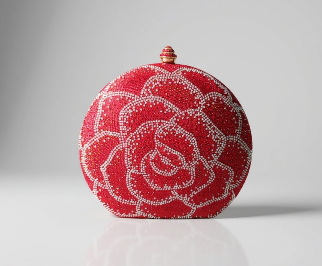 Red and White Crystal Flower Clutch
