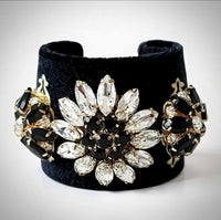 Black Velvet Jeweled Cuff Bracelet