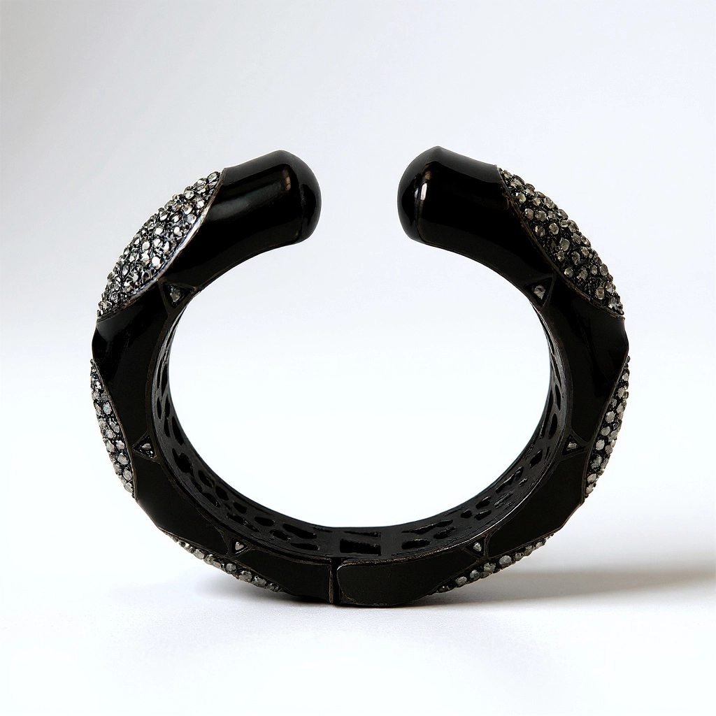 Black Enamel Crystal Pave Cuff Bracelet