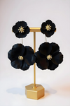 Black Double Flower Dangle Earrings