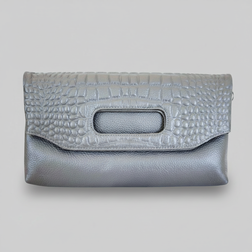 Gray Leather Clutch